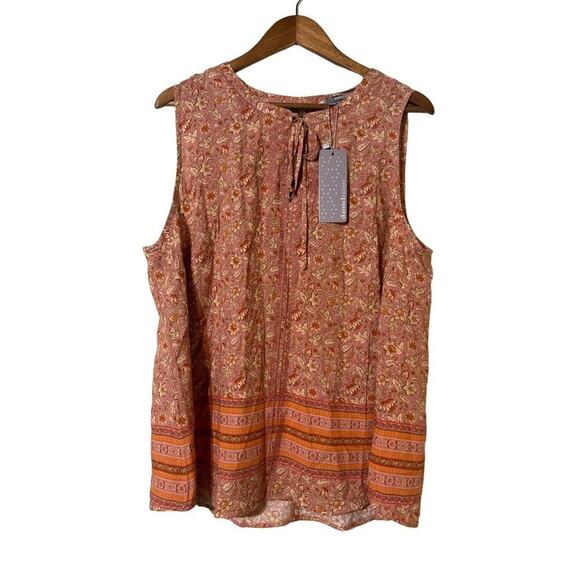 Daniel Rainn Hope Sleeveless Floral Tassel Top Plus Orange Size 2X - Picture 2 of 7